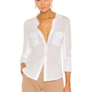 James Perse White Sheer Button-Front Utility Shirt